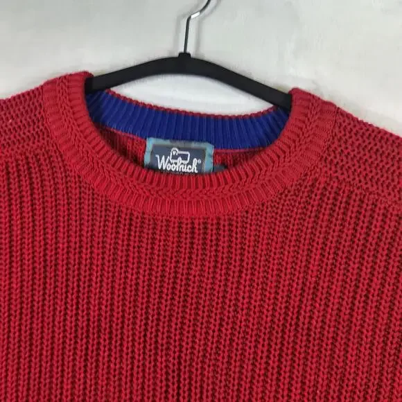 Vtg Woolrich Sweater Mens L Red Cotton‎ Knit Pullover Santa Fe Red USA Outdoor - Picture 4 of 9